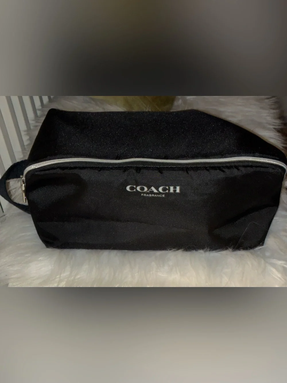 Like New Coach Black Fragrance Toiletry Bag with Silver Zip Unisex